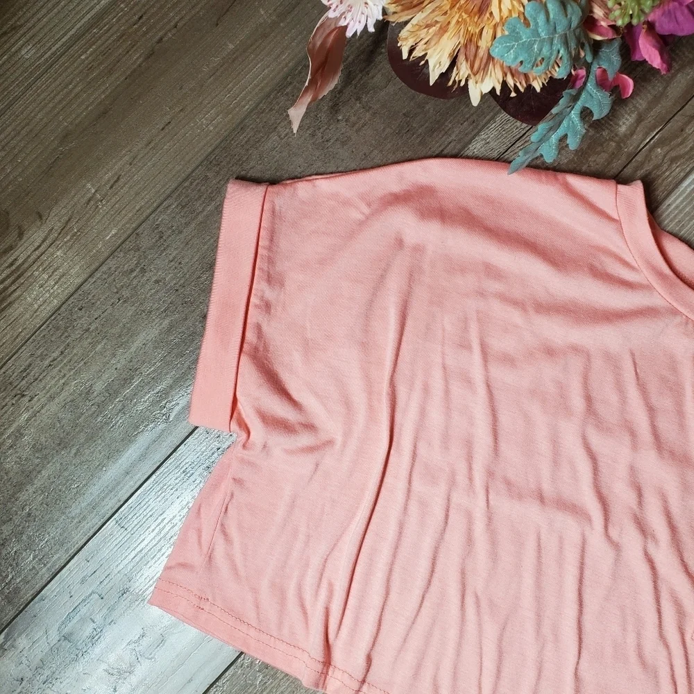 SHEIN Batwing Sleeve Pocket Patched Crop Tee Coral Pink Size Medium NWOT - Picture 14 of 16